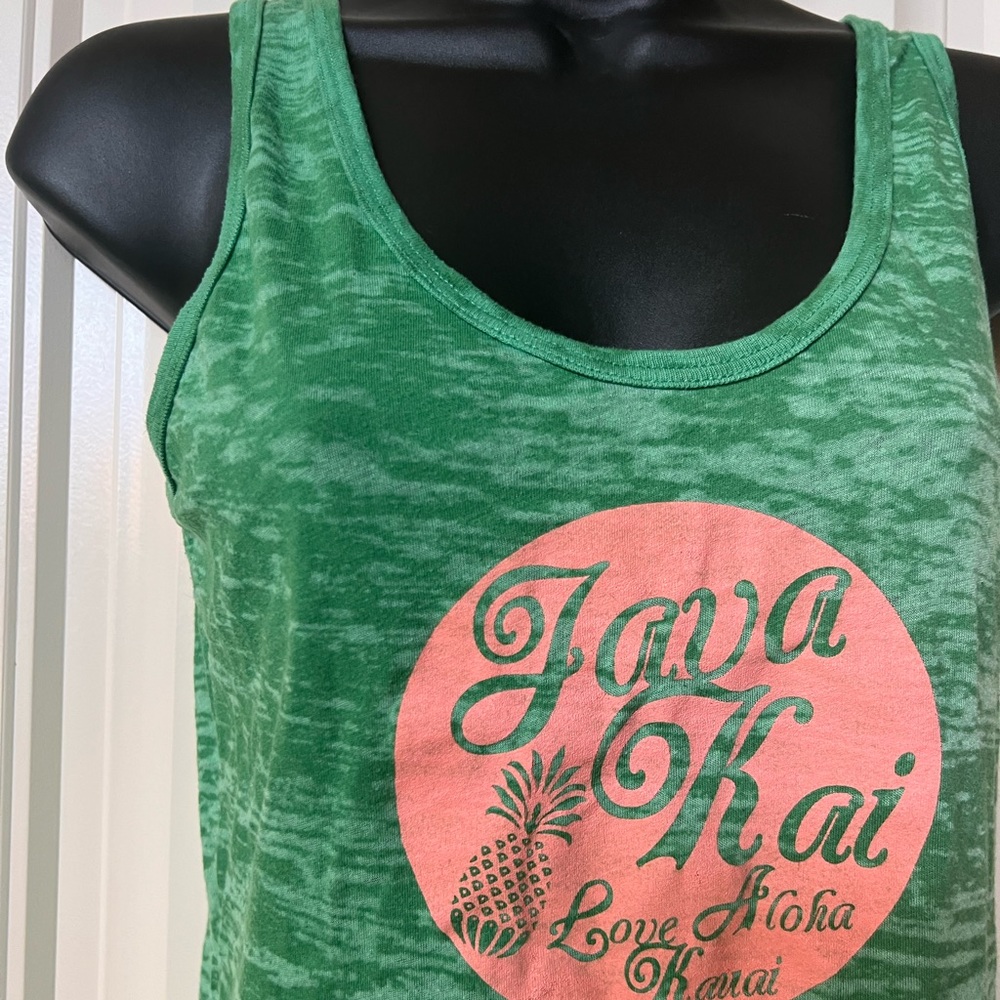 Green Java Kai tank top, Kauai Hawaii Sz Small Aloha tropical